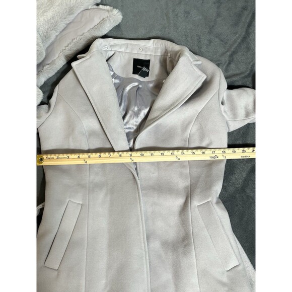 Forever21 Women Faux Fur-Trim Faux Suede Wrap Coat Sz M Grey - Picture 8 of 16